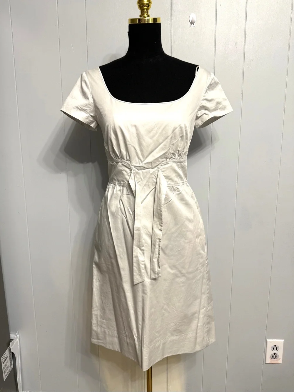 J. Crew 100% Cotton Light Gray Midi Dress with tie front for better fit